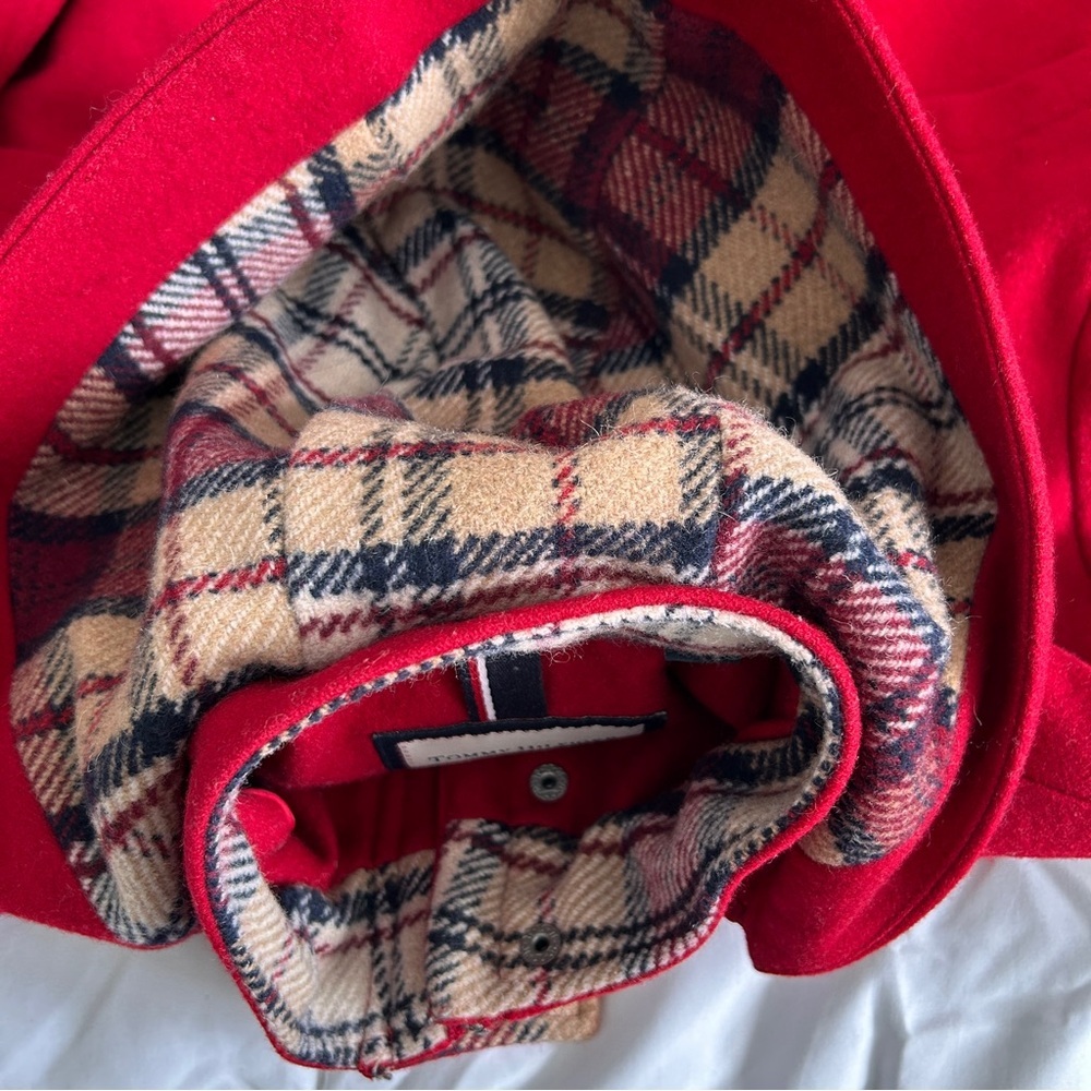 Tommy Hilfiger Women’s Small Wool Blend Coat Jacket Red Hooded Preppy Church EUC - Picture 12 of 15